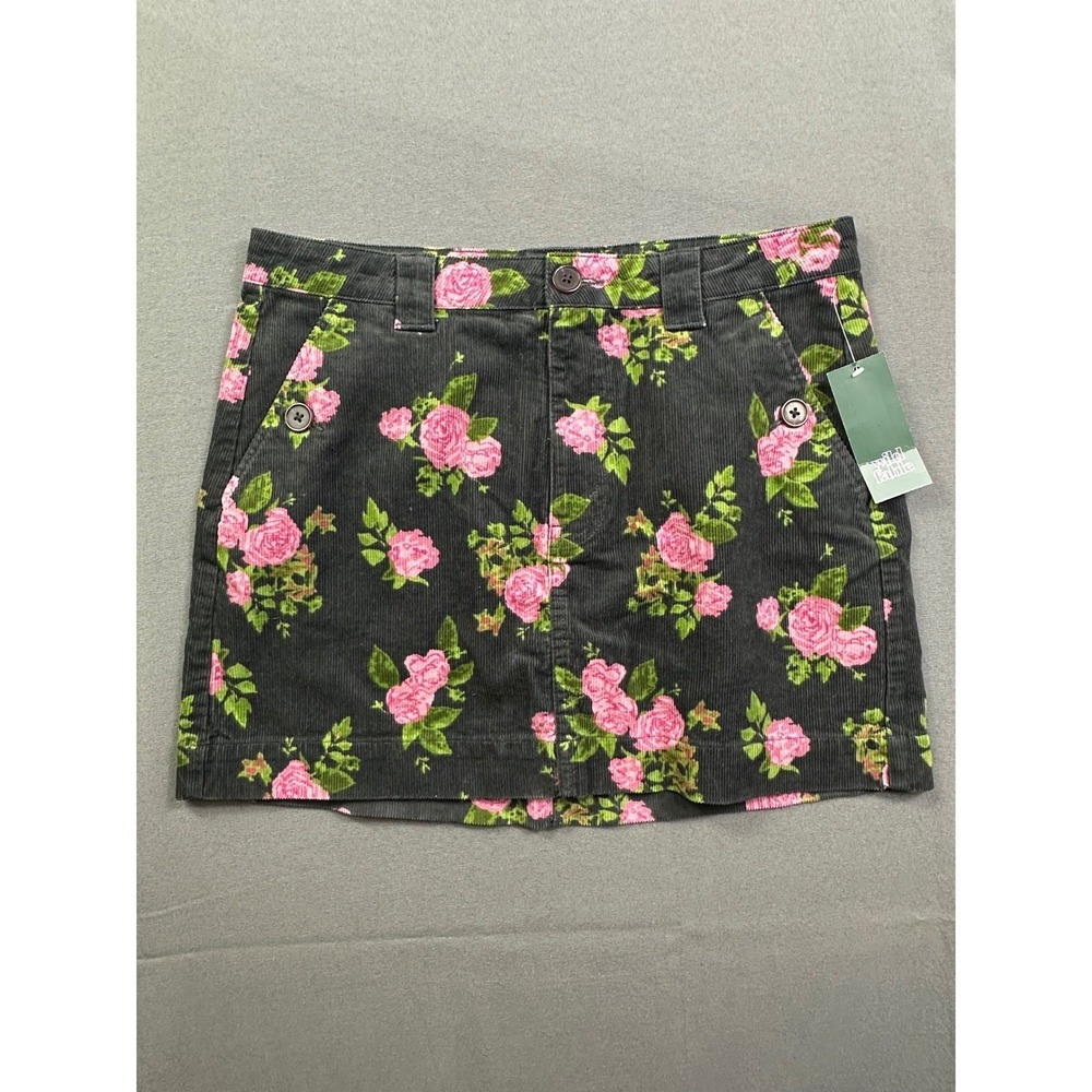 Wild Fable Floral Corduroy Mini Skirt Pink Roses Charcoal Grey Size 10 NWT‎